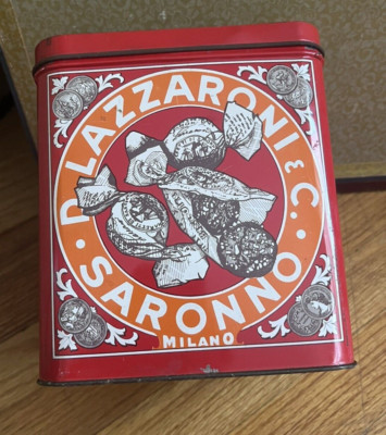 D Lazzaroni & C Saronno Milano Amaretti Biscotti Cookie Tin Italy Vintage 4 In