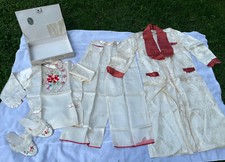 Vintage Boxed 50's Silk Asian Japanese Lingerie Set Robe Slippers Orange Ivory