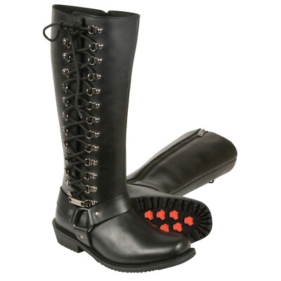 Women s 14 Inch Classic Harness Square Toe Leather Boot w/ Full Lacing