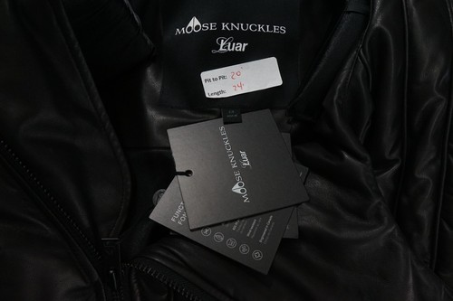 Moose Knuckles x Luar UNISEX Leather Bomber Jacket Black Size Small NWT - Picture 12 of 12