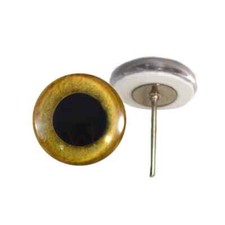 Pair Yellow Owl Inspired Glass Eyes On Wire Pin Posts