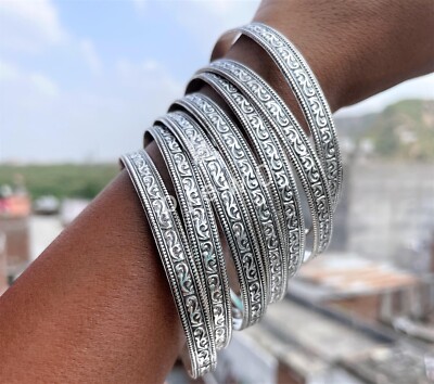 7 Set of bangles, 925 Silver bangles, Indian Jewelry, Oxidized