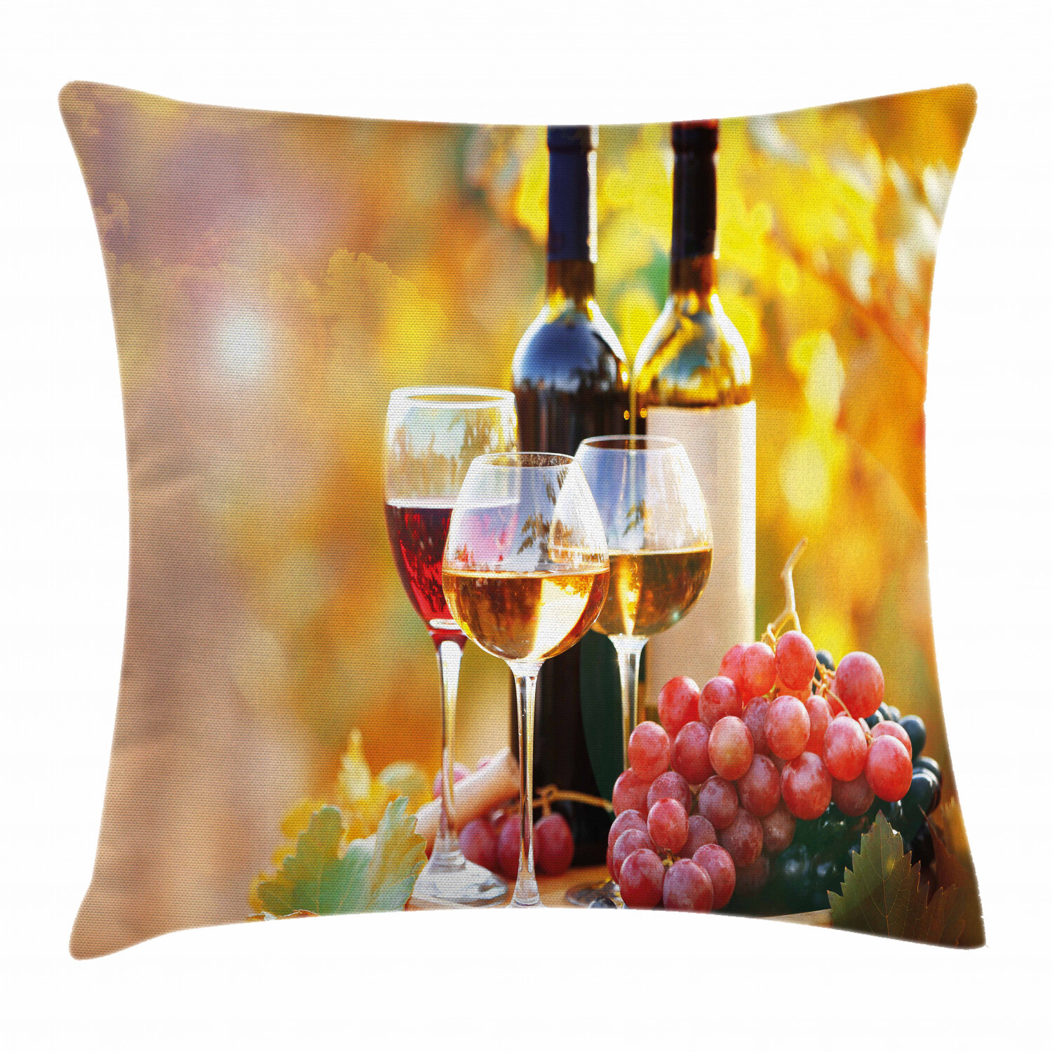 Wine Barrel Grape Country Square Pillow Case Cover 24 Inches