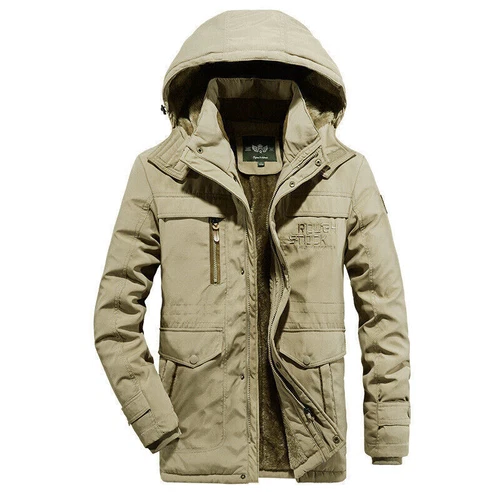 Men's Winter Fur Lined Jacket Parkas Waterproof Hooded Long Thick Warm Outerwear - Picture 15 of 20