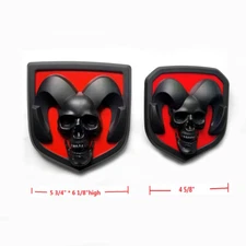 2x OEM Front Grille Tailgate Emblem Skull Badge for 1500 2500 Black red