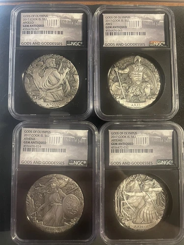2017 Cook Islands $2 2oz Silver Gods Of Olympus Gem Antiqued NGC Set Of 4 RARE