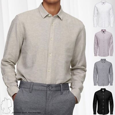 ONLY & SONS Herren Leichtes Langarm Hemd Basic Slim Fit Shirt ONSCAIDEN NEU