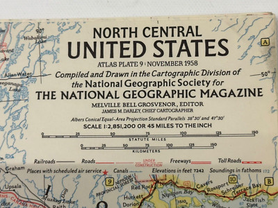 National Geographic Magazine, Paper  Map, North Central United States, 1958