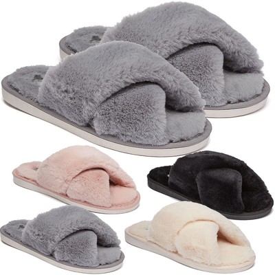 fur crossover slippers