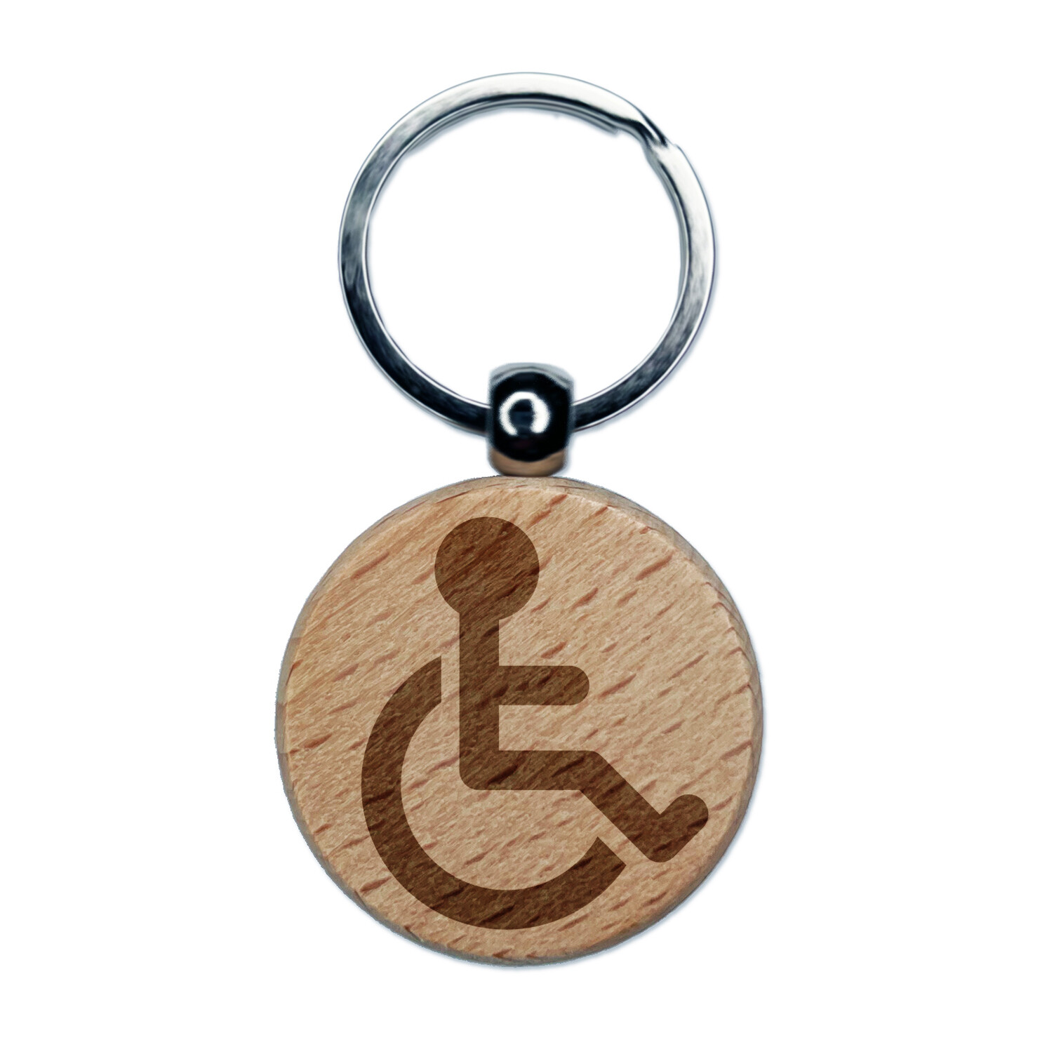 Handicap Disabled Wheelchair Access Icon Engraved Wood Round Keychain Tag Charm