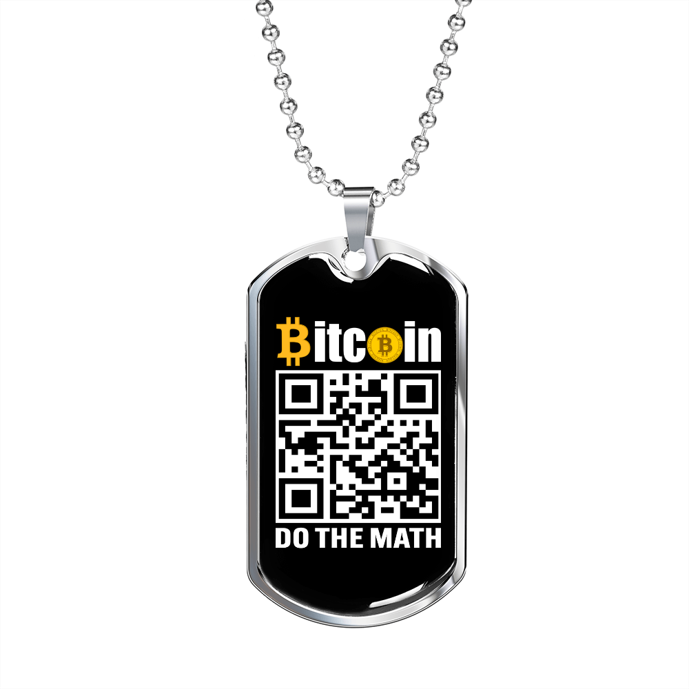Bitcoin QR Code Necklace Stainless Steel or 18k Gold Dog Tag 24