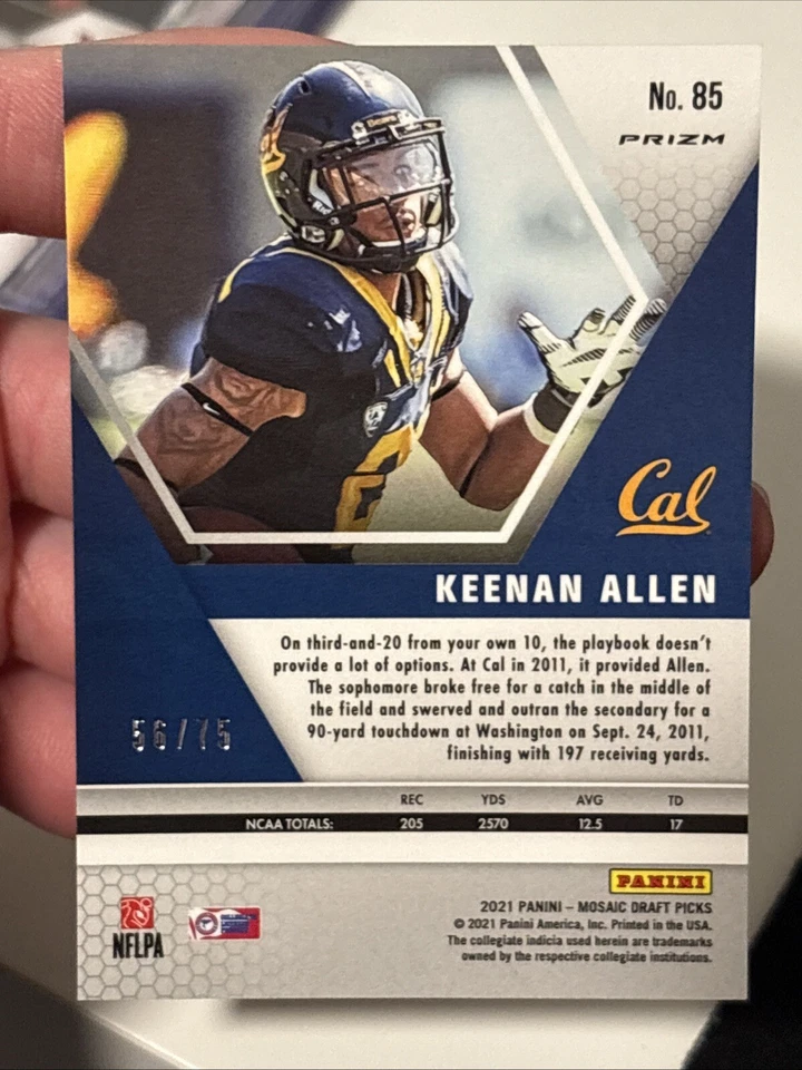 2021 Panini Mosaic Blue Mosaic #/75 Keenan Allen #85 Chargers - Image 2 of 2