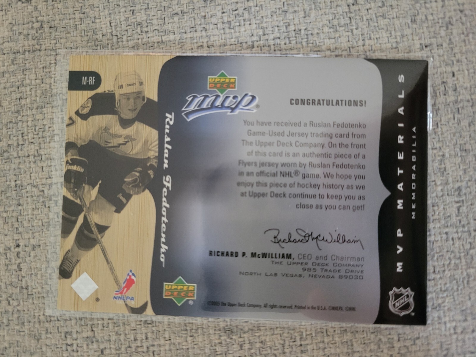 200506 UD MVP Materials Ruslan Fedotenko Jersey Card Tampa Bay