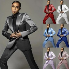 Silk Satin Women Suit 2 Pcs Wedding Formal Party Prom Office Ladies Outfits