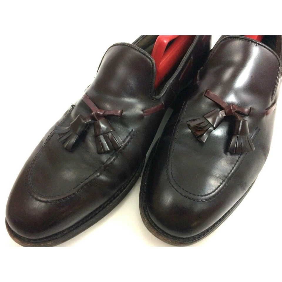 Sapato social vintage masculino genuíno SHELL CORDOVAN couro chinelo borla mocassins 10 M - Imagem 3 de 4