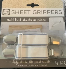 Sheet Grippers 4 Piece Set Hold Bed Sheets In Place Adjust 4” To 7”, New In Pack
