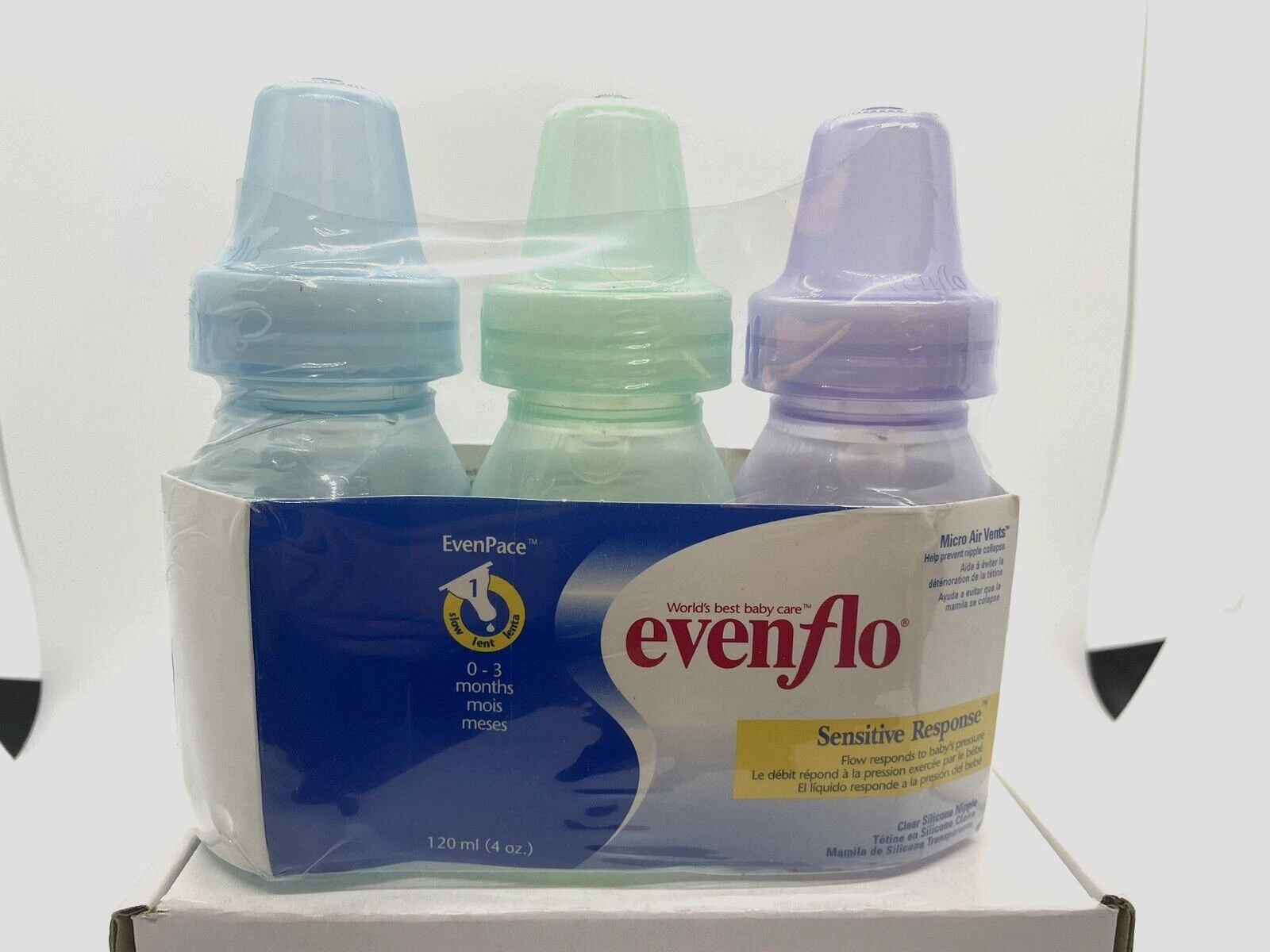 VTG Vintage 2000 Evenflo Classic Baby Bottles 3 pack Multicolor sensitive 4oz