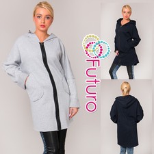 Ladies Hooded Coat With Zip & Pockets Outdoor Warm Long Jacket Size 8-12 Ft1393