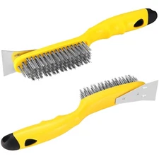 Wire Scratch Brush with Metal Scraper Plastic Handle Stainless Steel Bristles