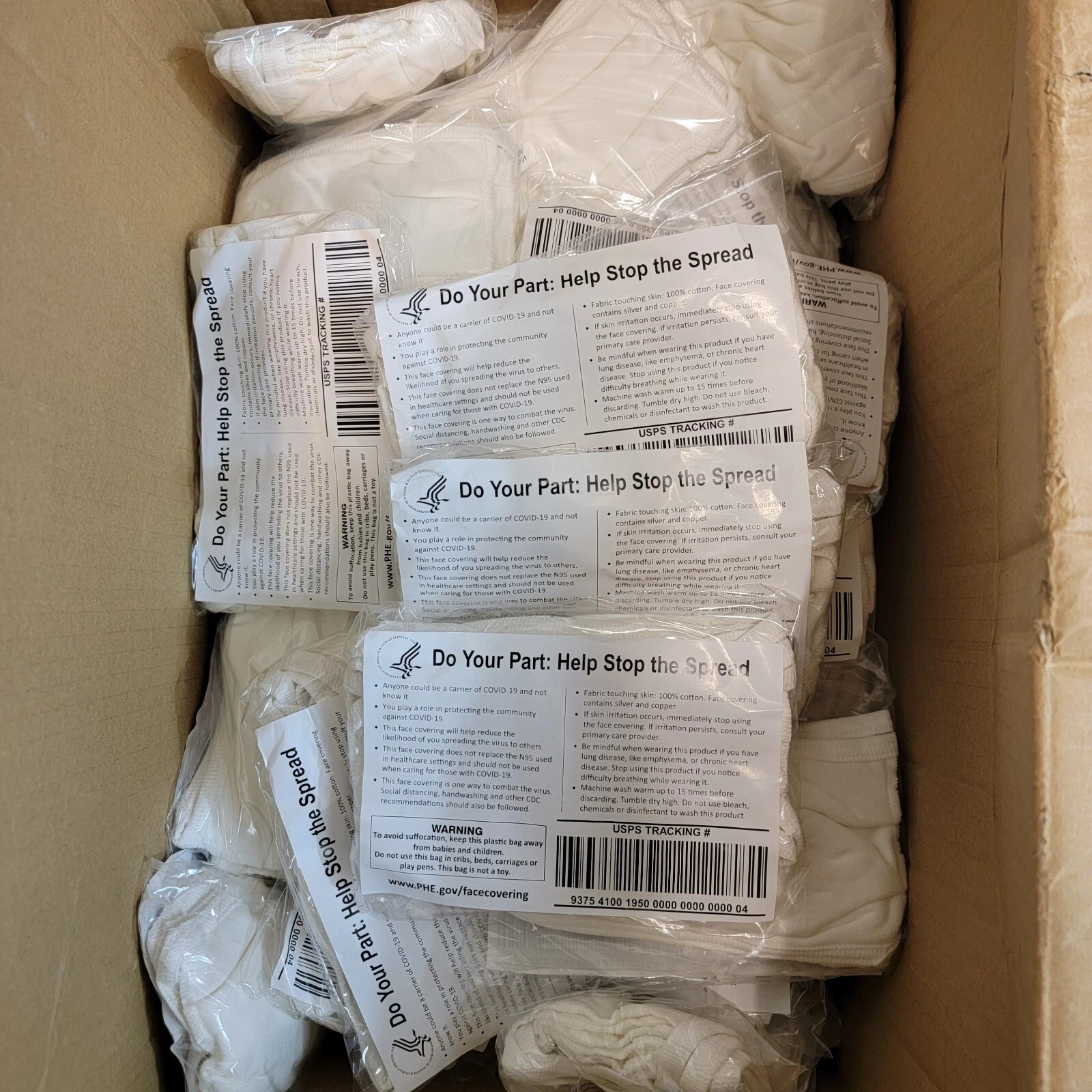 White Cotton Face Covering Masks 200 Piece Lot (40 packs Of 5)