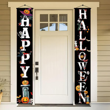 Happy Halloween Decorations Pumpkin Bats Witch Porch Sign Door Banners 12X71"