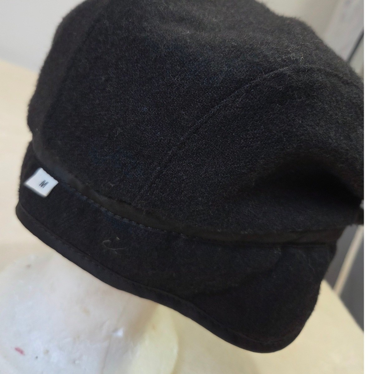 Thinsulate Flat Cap Mens Medium Black Good Wool Blend Ear Flaps Winter Hat View 4