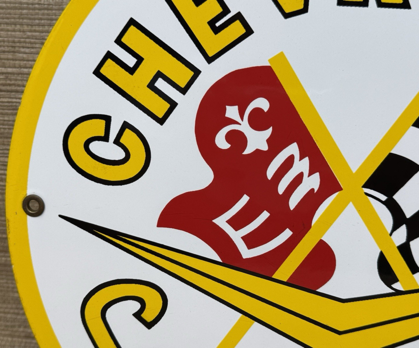 VINTAGE CHEVROLET CORVETTE PORCELAIN SIGN GENERAL MOTORS DEALERSHIP GAS OIL FORD