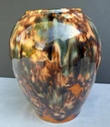 antique vintage unsigned Brush McCoy Pottery Onyx tortoise shell drip glaze vase