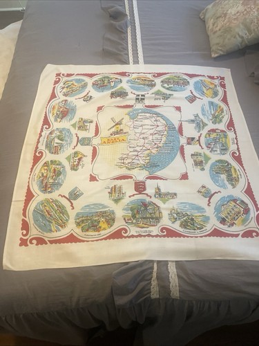 Tovaglia souvenir vintage East Anglia Inghilterra Norfolk Suffolk Cambridgeshire 35" - Foto 2 di 8