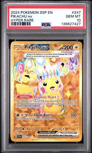 2024 POKEMON SSP EN-SURGING SPARKS HYPER RARE #247 PIKACHU EX PSA 10