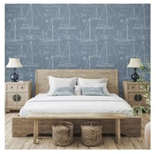 Rollo de papel tapiz sin pegar Seabrook Designs Blue Oasis Cape Cod veleros