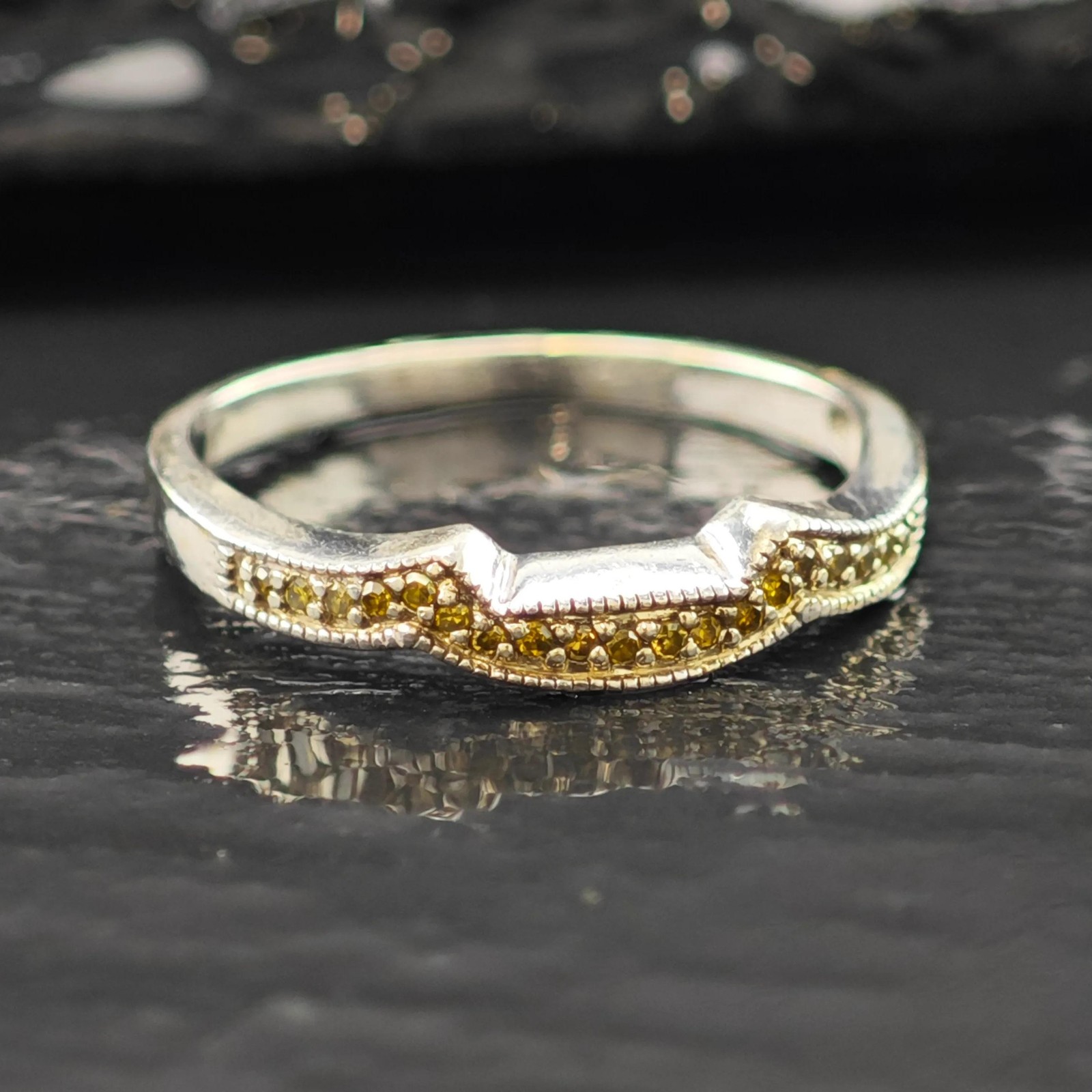 Stackable Yellow Diamond Ring Sterling Silver Siz… - image 1