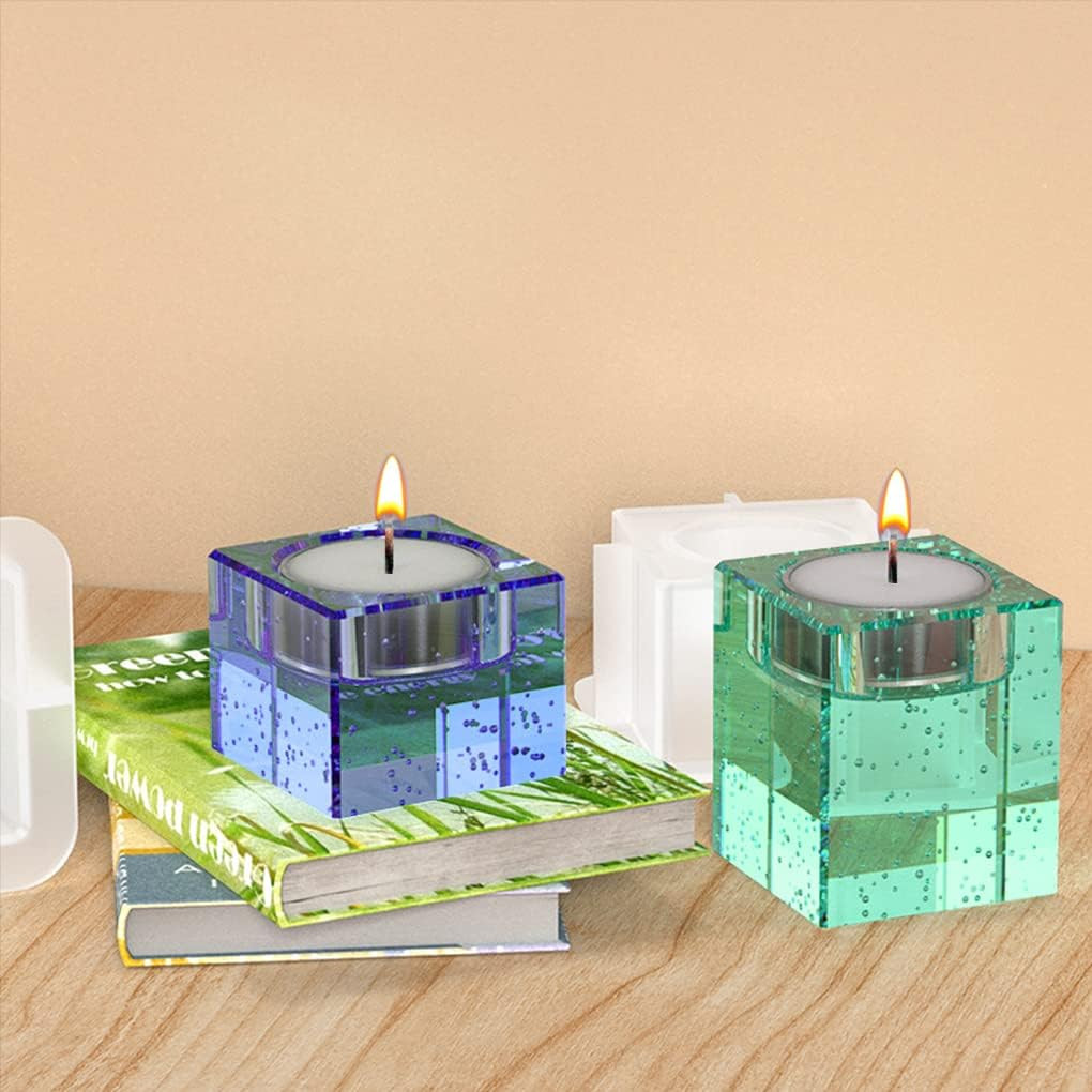 3Pcs Candle Vessel Resin Molds,Square Candle Holder Silicone Molds for Epoxy Res