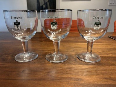 3 Trappist Westvleteren .33 L Beer Chalice Goblet Glass Silver Rim Belgium