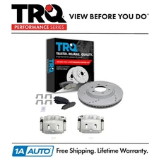 TRQ Front Brake Calipers Ceramic Pads Drilled Rotors For 08-11 QX56 Armada Titan