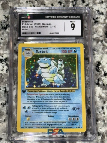 1999 Pokemon GERMAN 1st Edition Base Set Turtok-Blastoise Holo 2/102 CGC 9 #2