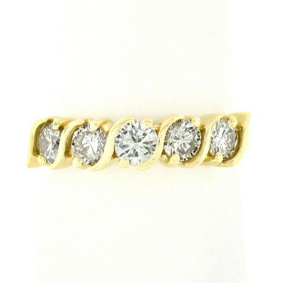 14K Gelbgold 0,75ctw runder Brillant Diamant 5 Steine ''S'' Krappen Glieder Bandring