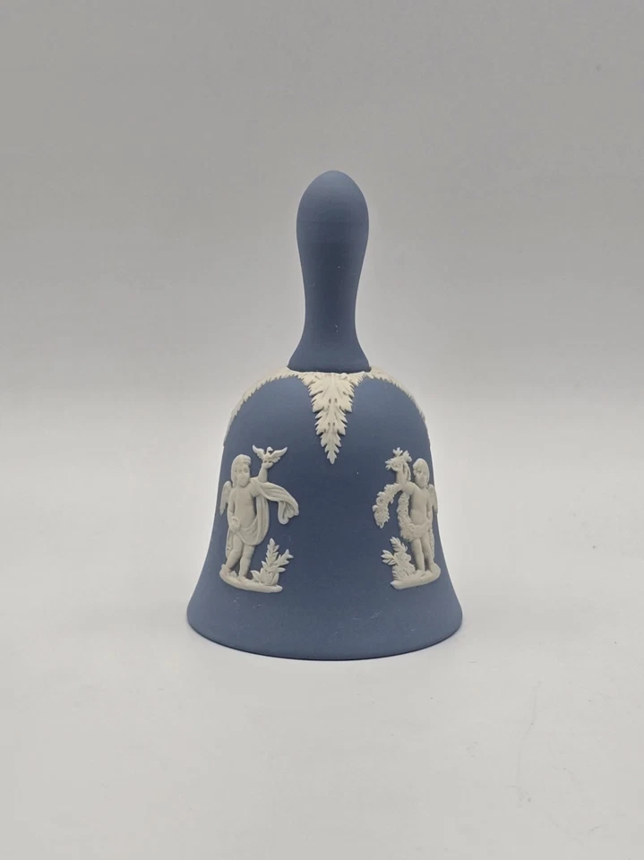 VTG Wedgwood Blue Jasperware Table Bell 4 Seasons Cherubs 4" Tall Raised Relief - Image 2 of 4