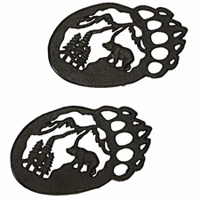 9 Inch Cast Iron Mountain Scene Bear Paw Trivet Home Décor Set of 2
