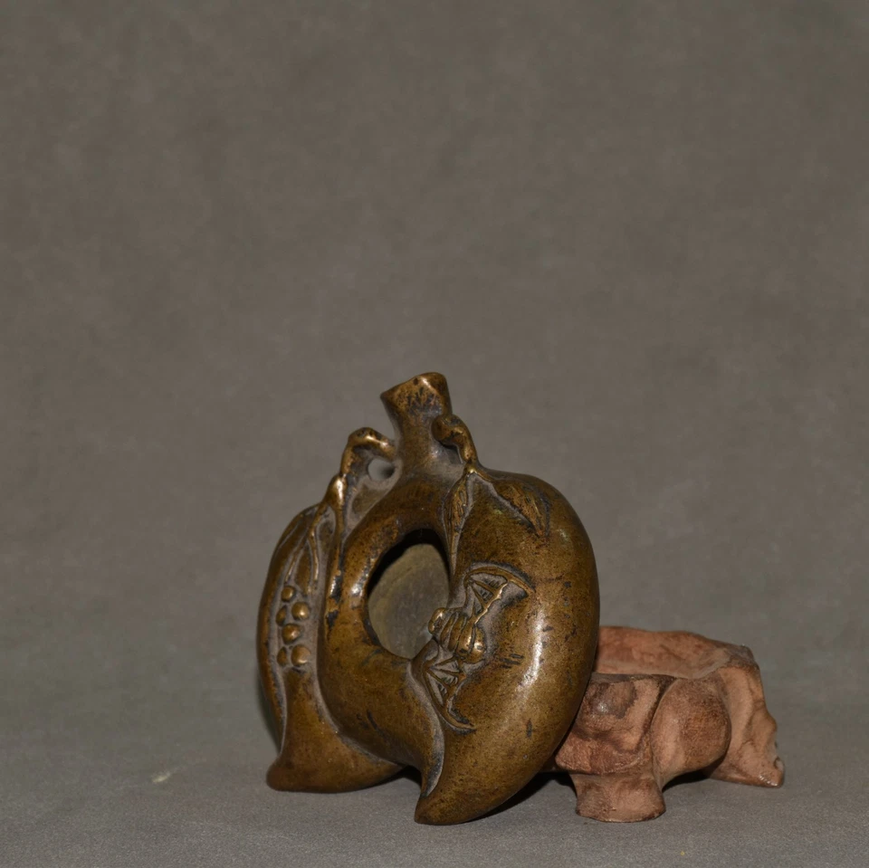 Cepillo de 4,7" China Antigua Colección Bronce Murciélago Melocotón Lavado Envío Gratis Foto 4 de 4