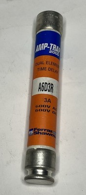 FERRAZ SHAWMUT A6D3R FUSE 3 Amp 600V AC/DC Time-delay and current-limiting