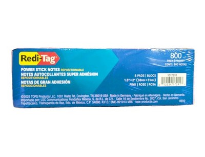 Redi-Tag Power Stick Notes Pink 1.5'' x 2'' 800 Sheets 8 Pads New Sealed 1017291