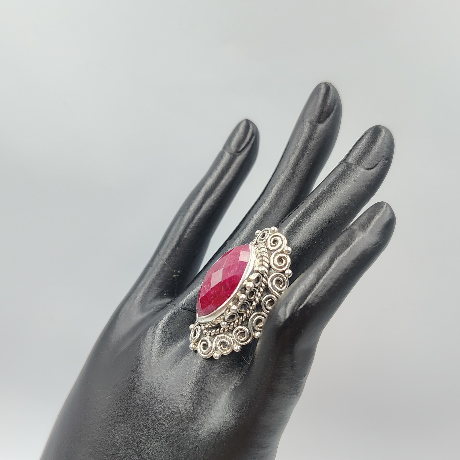 Sterling Silver 925 Raw Ruby Statement Long Cockt… - image 11