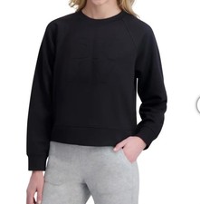 DKNY Sport Womens Puff Logo Quilted Crewneck Sweatshirt Black Small new