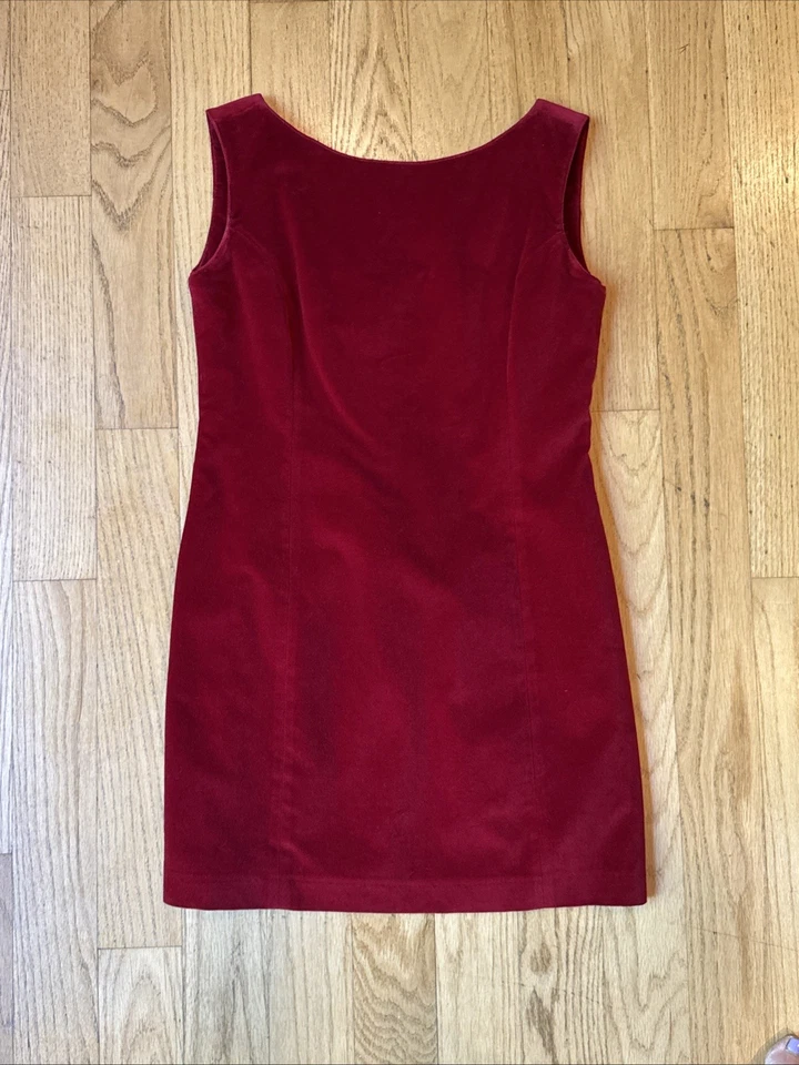 Vintage 90s Velvet Dark Red Dress And Matching Jacket Size 42 /44 Italian (6/8) - Image 4 of 4