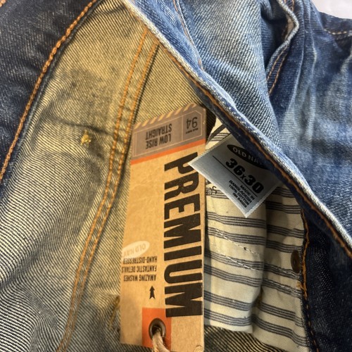 OLD NAVY Navy STRAIGHT PREMIUM DENIM LOW RISE DISTRESSED JEANS TAG SZ 36x28 NWT - Picture 6 of 10