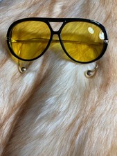 NEW Bottega Veneta BV1273S Drop Aviator – Black Frame / Yellow Lens – Sz 63 XL