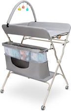 Baby Changing Table with Wheels, Folding Diaper Changing and Bath Station, Porta