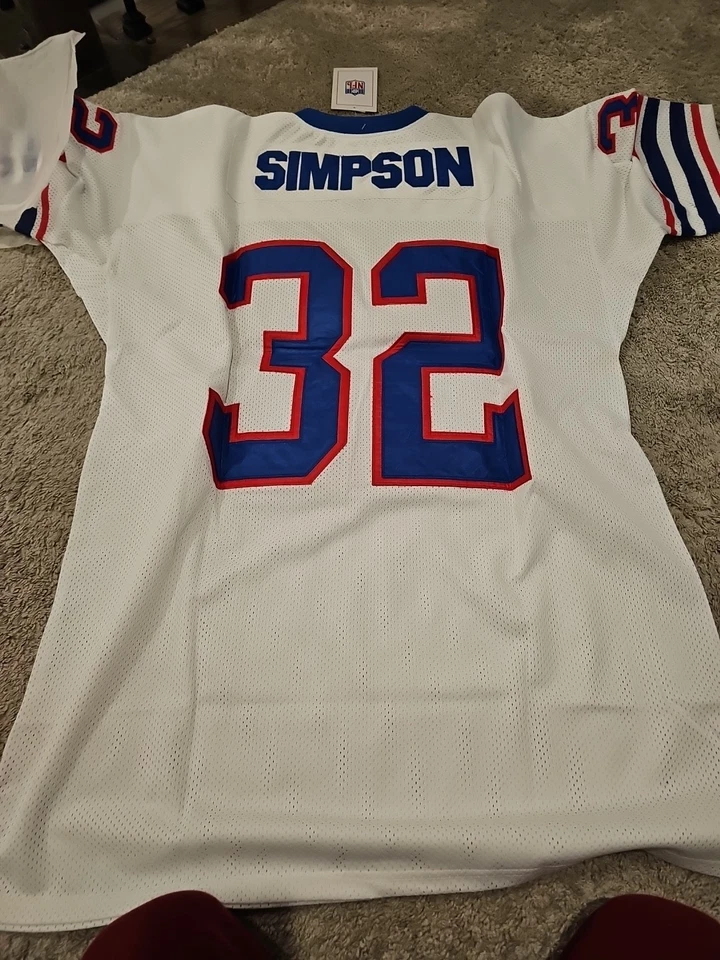 OJ Simpson #32 'O.J.' Jersey Throwback Blanco Hombre Talla 56 Nuevo con Etiquetas Foto 4 de 4