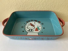 Hello Kitty Sanrio SNOW GLOBE Rectangular Baking Dish 8" x 12" Teal Blue NEW